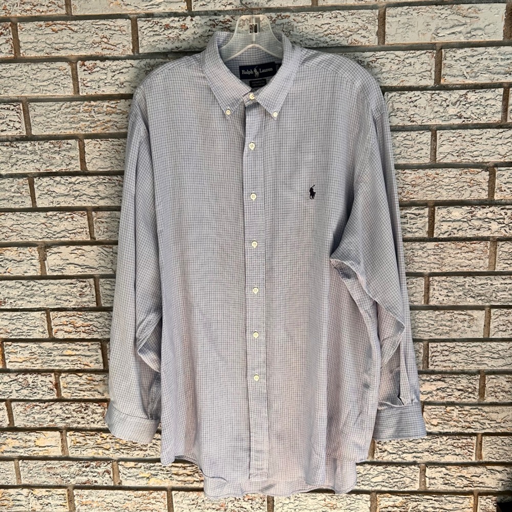 Ralph Lauren Yarmouth Mens 16 32/33 Blue Check Cotton Button Down Shirt